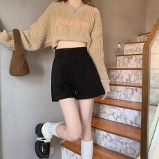 批发黑色秋冬外穿毛呢<b class='q'>短裤</b><b class='q'>女</b>大码新款高腰直筒中裤阔腿打底裤靴裤