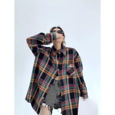 批发秋款慵懒风宽松格子<b class='q'>衬衫</b>外套女设计感小众港味复古chic上衣ins潮