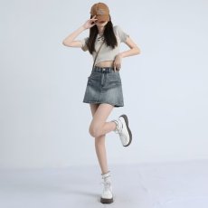 批发复古风<b class='q'>牛仔</b>短裙女夏季小个子高腰a字半身裙韩式辣妹防走光包臀裙