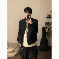 批发美式S拉链黑色夹克<b class='q'>外套</b>男潮牌新款秋季宽松小众设计痞帅短款上衣