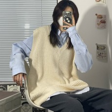 批发美式重磅潮牌针织衫马甲女秋季无袖坎肩<b class='q'>打底</b>宽松V领套头毛衣<b class='q'>背心</b>