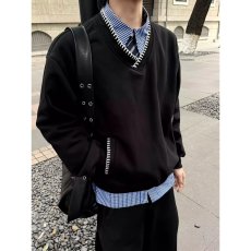 批发<b class='q'>男士</b>潮流假两件卫衣青年条纹衬衫领帅气长袖<b class='q'>t</b><b class='q'>恤</b>春秋季<b class='q'>V领</b>体恤上衣