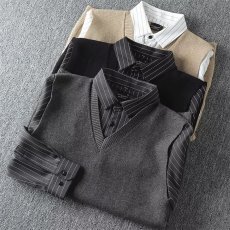 批发高档<b class='q'>男士</b>假两件衬衫男秋冬季<b class='q'>背心</b>毛衣男针织衫中年体恤男
