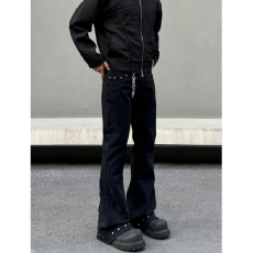 批发男装春夏新款美式复古铆钉<b class='q'>镶钻</b>黑色<b class='q'>牛仔裤</b>男小众设计感微喇裤