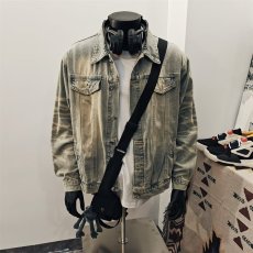 批发<b class='q'>牛仔</b>外套男春秋季潮牌美式高街夹克男翻领痞帅宽松休闲褂子上衣服