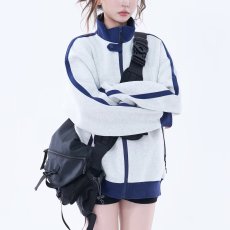 批发美式复古慵懒中性风撞色插肩袖卫衣男女宽松潮牌<b class='q'>情侣</b><b class='q'>拉链</b>开<b class='q'>衫</b>外套
