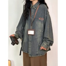 批发复古牛仔<b class='q'>衬衫</b>男春季款2025新款潮牌宽松<b class='q'>衬衣</b>外套牛仔衣男