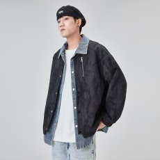 批发<b class='q'>牛仔</b>拼接假两件外套男INS潮流痞帅扎染夹克美式高街翻领<b class='q'>牛仔</b>褂子