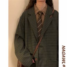 批发秋季日系复古宽松<b class='q'>格子</b>西装外套古着美拉德穿搭夹克女小西服上衣