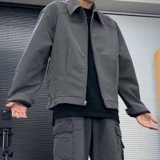 批发2025美式翻领夹克<b class='q'>男</b>士外套春季宽松廓形纹理上衣纯棉休闲西装衬衫