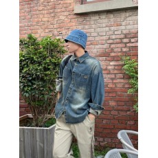 批发美式重磅牛仔<b class='q'>衬衫</b>男韩风宽松水洗黄泥工装夹克cleanfit复古蓝外套