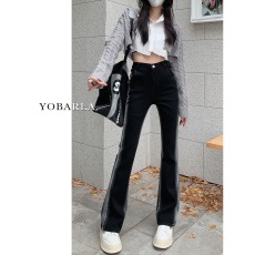 批发黑色渐变阴影微喇<b class='q'>牛仔裤</b>女春秋新款小个子<b class='q'>女生</b>高腰弹力显瘦直筒裤