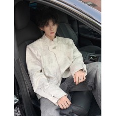 批发美式覆古立领垫肩<b class='q'>皮衣</b>外套<b class='q'>男士</b>春季新款潮PU机车服白色皮夹克短款