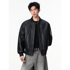 批发黑色短款PU皮夹克男秋季<b class='q'>男士</b>新款潮牌美式高街立领机车<b class='q'>皮衣</b>外套