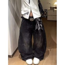 批发新款日系复古水洗做旧弯刀<b class='q'>牛仔裤</b>男<b class='q'>女生</b>宽松直筒休闲阔腿拖地裤潮