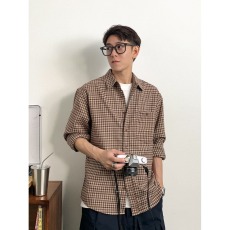 批发优雅<b class='q'>商务</b>绅士 高级感男士咖色格子<b class='q'>衬衫</b>简约长袖百搭休闲<b class='q'>衬衣</b>春秋