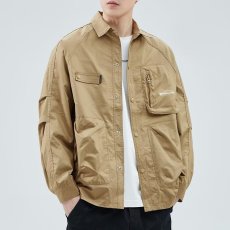 批发长袖<b class='q'>衬衫</b>男春季山系<b class='q'>户外</b>风工装外套宽松翻领上衣外穿时尚潮流