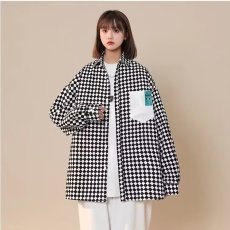 批发菱形格衬<b class='q'>衫</b>长袖女款潮牌痞帅<b class='q'>寸</b><b class='q'>衫</b>外套春秋季高级设计感工装衬<b class='q'>衣</b>