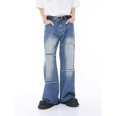 批发2025年春秋季潮流韩版痞帅宽松哈伦直筒裤水洗蓝色<b class='q'>休闲</b>牛仔裤子男