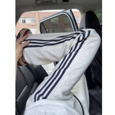 批发白花灰三条杠条纹裤子男美式潮牌宽松<b class='q'>休闲裤</b>直筒运动阔腿弯刀卫裤