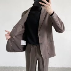 批发高级感<b class='q'>休闲</b>毛呢西服<b class='q'>男</b>春秋潮流痞帅宽松垂感单西外套商务通勤<b class='q'>西装</b>