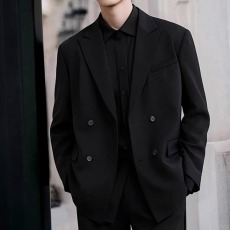 批发轻熟风双排扣垫肩小西服<b class='q'>男</b>士痞帅高级感休闲<b class='q'>西装外套</b>单西修身秋装