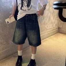 批发美式古着水洗做旧<b class='q'>牛仔</b><b class='q'>短裤</b><b class='q'>男</b>高街设计感直筒五分裤子宽松大码中裤