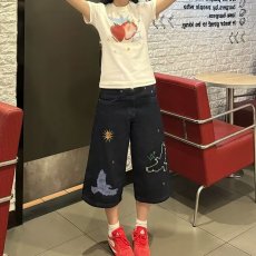 批发美式复古丹宁刺绣设计感七分<b class='q'>牛仔</b>裤<b class='q'>男</b>女夏季街头百搭宽松阔腿<b class='q'>短裤</b>