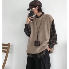 批发日系复古菠萝纹针织<b class='q'>背心</b><b class='q'>男</b>女ins秋季宽松潮流情侣无袖马甲毛线衣