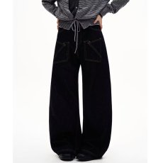 批发美式反穿插袋原色牛仔裤男垂感高腰阔腿裤<b class='q'>修身</b>微喇直筒长裤子秋季