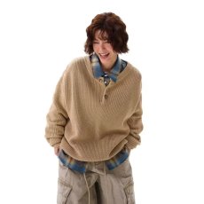 批发美式复古亨利领毛衣<b class='q'>男</b>秋冬季新款cleanfit慵懒风高级感软糯针织衫