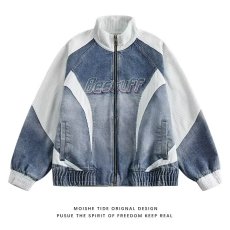 批发嘻哈复古做旧vintage牛仔夹克男棒球服美式水洗立领小众设计外套