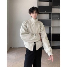 批发小众设计感pu皮立领垫肩机车服夹克男装<b class='q'>夏</b>季新款潮流宽松解构外套