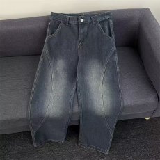 批发美式复古<b class='q'>牛仔裤</b>男春秋季潮牌高街裤子设计感宽松直筒阔腿长裤