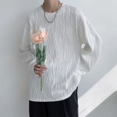批发痞帅褶皱长袖T恤<b class='q'>男</b>士设计感小众上衣韩版ins潮流宽松休闲<b class='q'>体恤</b>
