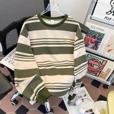 批发春秋季潮牌条纹长袖<b class='q'>卫衣</b>男圆领ins百搭潮流港风日系宽松打底衫