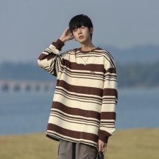 批发Cityboy日系复古套头情侣<b class='q'>卫衣</b>学院风休闲宽松条纹长袖打底上衣男