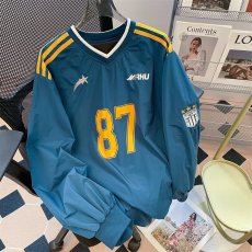 批发套头美式复古撞色V领<b class='q'>卫衣</b>套头休闲印花秋季新款长袖运动球衣男<b class='q'>女</b>