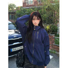 批发藏青色美式<b class='q'>街头</b>飞行员夹克男女款秋季高级感解构cleanfit立领外套