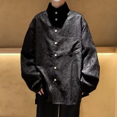 批发新中式提花立领<b class='q'>衬衫</b>男春秋季宽松休闲百搭设计感国潮中山唐装<b class='q'>衬衣</b>