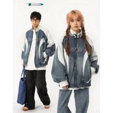 批发嘻哈复古做旧vintage牛仔夹克棒球服美式水洗立领小众设计外套ins