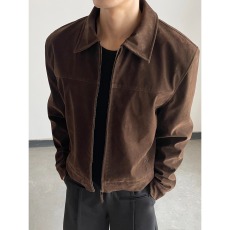 批发复古老钱风绒皮翻领夹克外套正肩版型休闲仿<b class='q'>皮衣</b>