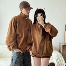 批发日系复古翻领工装鹿皮绒夹克<b class='q'>男</b>女同款宽松休闲百搭上衣短外套