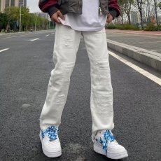 批发白色牛仔裤<b class='q'>男</b>款破洞秋季2025新款休闲裤子<b class='q'>男</b>春秋修身小脚弹力秋冬