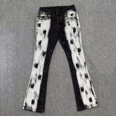 批发美式高街涂鸦泼墨微喇牛仔裤男潮牌欧美<b class='q'>修身</b>弹力时尚百搭长裤秋季