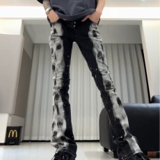 批发网红同款泼墨涂鸦牛仔裤<b class='q'>男士</b>高街美式潮流修身弹力微喇休闲<b class='q'>裤子</b>