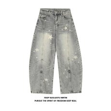 批发复古弯刀哈伦<b class='q'>牛仔</b>裤女2025春新款窄版直筒香蕉裤设计感涂鸦阔腿裤