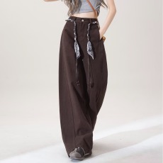 批发青少年拼接弯刀裤子春秋2025新款女孩春季休闲卫裤初中生牛仔裤