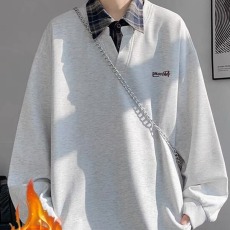 批发美式复古撞色翻领<b class='q'>长袖</b>POLO衫男士秋季新款宽松潮牌休闲运动卫衣男