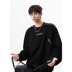 批发春秋季美式字母印花简约<b class='q'>男士</b>圆领<b class='q'>卫衣</b>潮牌休闲拼色百搭高街男外套